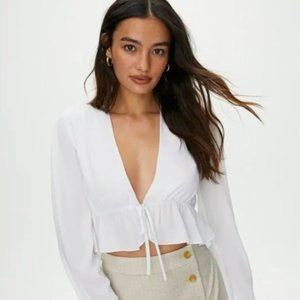 Sunday Best Tie Front Cropped Blouse - Dark Green